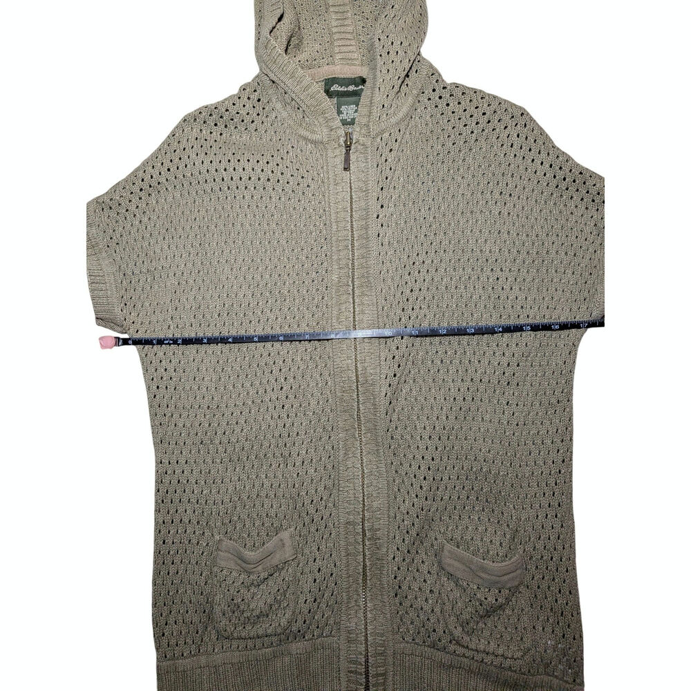 Vintage Eddie Bauer Women’s M Hooded Open Knit Zip Front Sweater Vest Cardigan - Picture 9 of 11